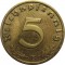 Германия, 3-й Рейх, 5 рейхспфеннигов, 1939 Е(Мюльденхуттен), бронза